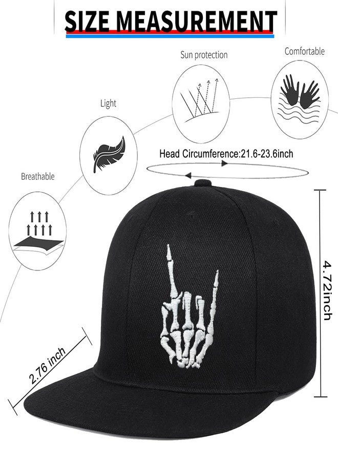viofre Flat Bill Hats for Men Embroidery Skull Snapback Hats for Men Flat Brim Fitted hat Mens Black Baseball Cap Funny Hip Hop Trucker hat for Mens Adjustable Snap Back Golf Cap Teen Boys Skateboard Gifts - Image 3